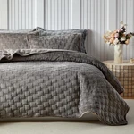Warmdern Khaki Velvet Quilt Set Queen Size, Luxury Geometric Check Pattern. Fixed Price $82.96.