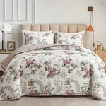 3 Pieces Quilt Set Full/queen Size, Beige Floral Reversible Bedspread Coverlet. Fixed Price $42.99.