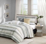 New King Madison Park Marina Yellow Gray 6 Pc Coverlet Set Shams 3 Throw Pillows. Fixed Price $99.99.