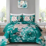 Wongs Bedding Teal Boho Floral Quilt Set Queen, Elegant Flower Bedspread Coverle. Fixed Price $56.36.