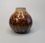Studio Art Pottery Vase Orb Drip Glazes Brown To Blue Signed. Fixed Price $13.99.