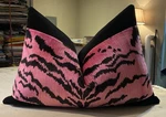 One Azalea Pink & Black "tiger" Italian Cut Animal Velvet Custom Bolster Pillow. Fixed Price $275.00.