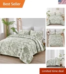 Botanical Quilt Set Queen Size Sage Green Floral Microfiber Bedding 3 Pieces. Fixed Price $81.03.