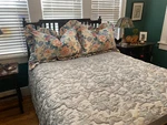 Beautiful Hand Quilted Custom Made Coverlet Powder Blue Damask Floral & Ribbon. Fixed Price $98.00.