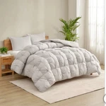 Casual Living Zuri Mega Puff 3-PC Comforter Set, Queen & King Light Gray. Fixed Price $77.99.