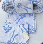 Pratesi Ribbon Bow King Queen Blanket Quilt 4 Sham Set Scallop Blue White Italy. Fixed Price $3999.00.