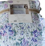 Shabby Chic, Reversible, Violet/blue Floral, Ruffles Queen Quilt & Sham Set. Fixed Price $90.00.