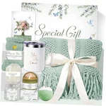 Comfort Gift Basket With Tassel Blanket Self Care Kit & Spa Sage Green. Fixed Price $47.16.