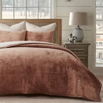 Luxurious Terracotta Velvet Quilt Set King Size With 2 Shams, All Season Comfort. Fixed Price $149.99.