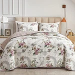 Flysheep 3 Pieces Quilt Set Full/queen Size, Beige Floral Reversible Bedspread. Fixed Price $42.63.