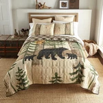 Donna Sharp Painted Bear Rustic Country Cabin Reversible King 3 Pc Quilt Set. Fixed Price $203.00.