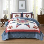 Luxury Reversible Cotton Quilt Set, 3-PIECE Star Patchwork, Queen Size. Fixed Price $169.99.