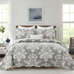 King Size Quilt - 100% Cotton Grey Set, Gray Floral Pattern Farmhouse. Fixed Price $141.88.
