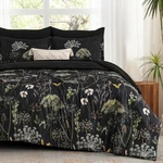 Yiran Queen Comforter Set, 7 Piece Black Dandelion Floral Bedding. Fixed Price $93.98.
