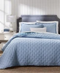Charter Club Blue Lightweight Ruffle Pinstripe Full / Queen 3 Pc. Quilt Set. Fixed Price $80.00.