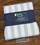 3PC Brooks Brothers Linen Blend King Duvet Sham Set Quilted Blue Stripe. Fixed Price $159.97.