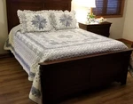 Beautiful And Warm Blue & Ivory Reversible Victorian Heart King Quilt With Shams. Fixed Price $185.00.