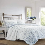 Laura Ashley Home - Quilt Set, Reversible Cotton Queen, Flora Blue. Fixed Price $141.82.