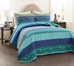 Royal Empire Reversible Cotton Quilt Set, 3 Piece King, Peacock - Striped Be. Fixed Price $125.99.
