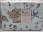 Coastal Collection 4 Piece Queen Sheet Set-sea Shells Beach House- Oceanside. Fixed Price $49.99.