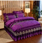 American Style Wedding Cotton Velvet Quilt Embroidery Bedding Set, King, Purple. Fixed Price $69.99.