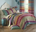 New! Cozy Bohemian Boho Chic Blue Teal Aqua Green Orange Purple Soft Quilt Set. Fixed Price $168.32.