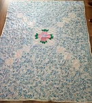 Vintage Hand Made Quilt 71X90 Pink Dogwood Flower Applique W/blue & White Read. Fixed Price $45.00.