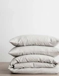 Cultiver Piped Linen Duvet Cover Queen Set.smoke Gray Nwot Msrp $334 As Is. Fixed Price $95.00.