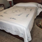 Martha Stewart Collection Blue Floral White Quilted Queen Bedspread 96 X 110. Fixed Price $52.95.