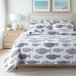 Slpr Sea Of Dreams 3-PIECE Quilt Set Queen Size With 2 Shams, Blue And Whit.... Fixed Price $74.56.