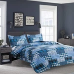 Quilt Set Queen Size Bedspread Coverlet Blue Plaid Patchwork Bedding Me.... Fixed Price $41.38.