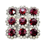 9 Ruby Red Rhinestone Brooch Prong Set Clear Stones Black Rivet Mount 2" J12. Fixed Price $14.95.