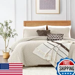 Roaringwild Beige Queen Quilt Bedding Set 3PC Microfiber Bedspread Pillow Shams. Fixed Price $69.86.
