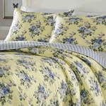 New! Cozy Country Yellow Purple Lavender Lilac Green Leaf Blue Rose Quilt Set. Fixed Price $156.32.