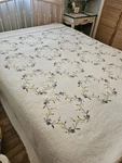 Embroidered Cannon Quilt King Sz Scalloped Edge Floral Coverlet Cotton 98"X109". Fixed Price $55.00.