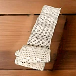 Vintage Hand Crocheted Strips - Beige Boho Shabby Chic Crafts Large 90" X 8". Fixed Price $25.00.