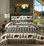 Lodge Quilts Set King Size, 3PCS Rustic Cabin Brown Bear Bedding Green Pine T.... Fixed Price $54.89.