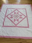 Vintage Hand Quilted Pink & White Star Floral Cross Stitch 74X77 Vgc. Fixed Price $104.99.