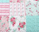 Pink Blossom 3PC Queen Quilt : Cozy Girls Rose Blue Green Garden Flowers Floral. Fixed Price $74.45.
