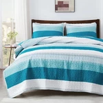 Andency Teal White Striped Quilt KING(106X96INCH), 3 Pieces .... Fixed Price $58.17.