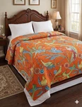 Indian Bird Printed Orange Cotton Kantha Quilt Blanket Gudari Throw Bedspreads. Fixed Price $39.48.