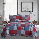 King Size Plaid Patchwork Quilt Bedding Set Red Blue Lightweight Cozy Coverlet. Fixed Price $58.19.