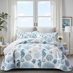 Coastal Bedding Queen Size Quilt With 2 Shams, Nautical Beach Comfort.... Fixed Price $77.45.