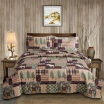 Smuge 3-PIECE Moose Pine Tree Reversible Quilt Set, Checked Color Stripe Rust.... Fixed Price $74.08.