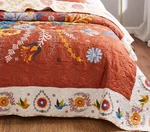 Orange Boho 3PC King Quilt Set : Reversible Retro Rust Topanga Floral Birds. Fixed Price $139.45.