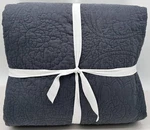 Pottery Barn Belgian Flax Linen Floral Stitch King Quilt Steel Blue. Fixed Price $239.95.