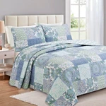 Quilt Set Twin Patchwork Floral Blue Green Reversible Cotton 2 Piece Bedding. Fixed Price $115.50.
