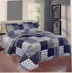 3-PIECE King Size Printed Patchwork Quilt Set Navy Flower Floral Strip. Fixed Price $41.60.