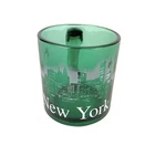 New York Skyline Coffee Mug Cup Twin Towers & World Products Green Glass. Fixed Price $16.00.