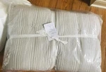 Pottery Barn Soft Cotton Stripe Quilt Set Ivory Flax Queen 2 Standard Shams 3PC. Fixed Price $199.00.